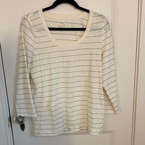 JCrew Artist T Women's 3/4 Sleeve Cream and Gray Striped Tee XL